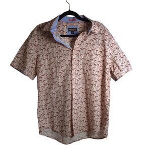 Johnston & Murphy Men's L Flamingo Print Short Sleeve Button Down Shirt Vacation